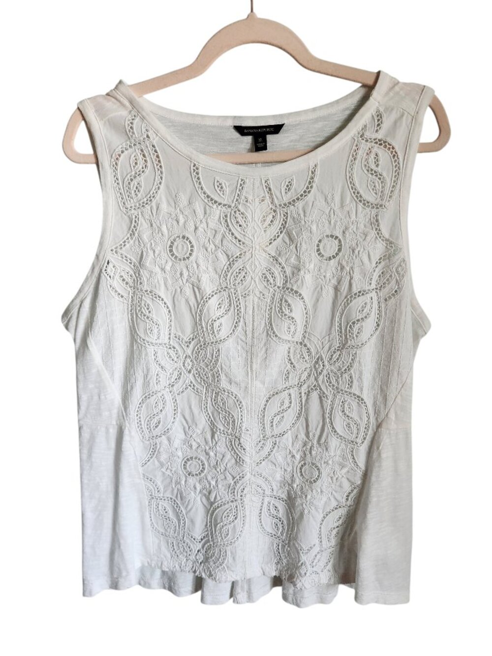 Banana Republic White Shirt XL Top Sleeveless Top Blouse Tank Eyelet Cotton NEW